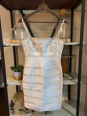 BCBGMaxAzria Ivory Sequin-Trim Mini Dress